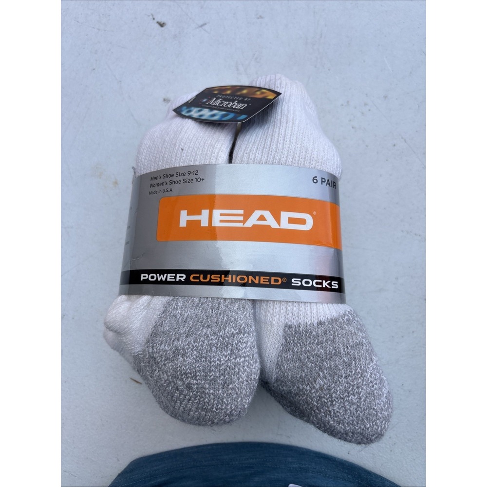 6 PACK HEAD POWER CUSHIONED CREW SOCKS WHITE MEN'S SIZE 9-12 WOMEN'S 10+